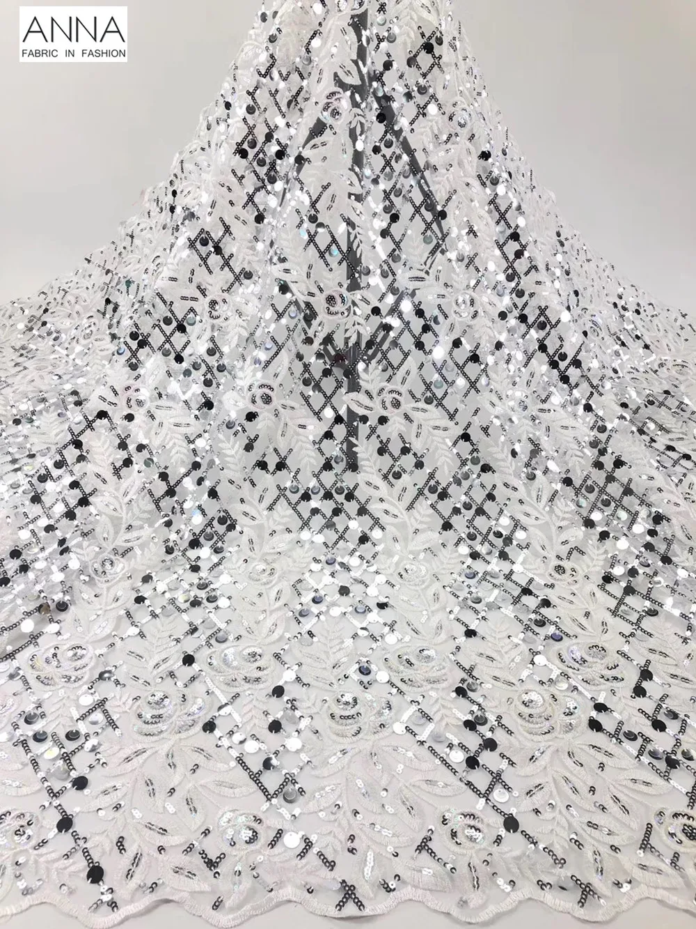 

White&Black Sequins Lace Gown French Tulle Lace Fabric Beautiful Embroidered Lace African Net Lace 5 Yards/pcs Nigerian Lace