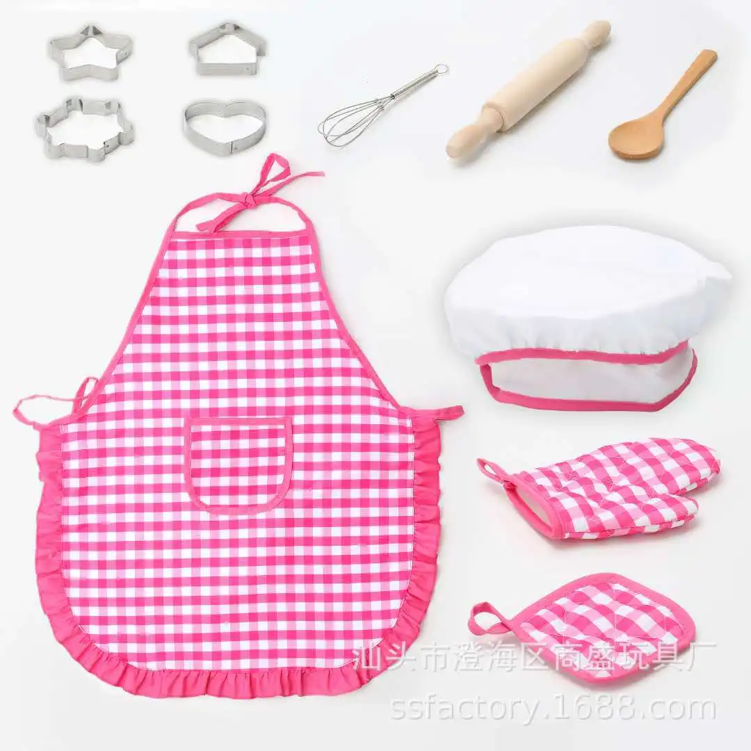 

11 Pcs Kids Cooking Baking Set Apron for Little Girls Chef Hat Mitt & Utensil for Toddler Dress Up Chef Costume Role Play