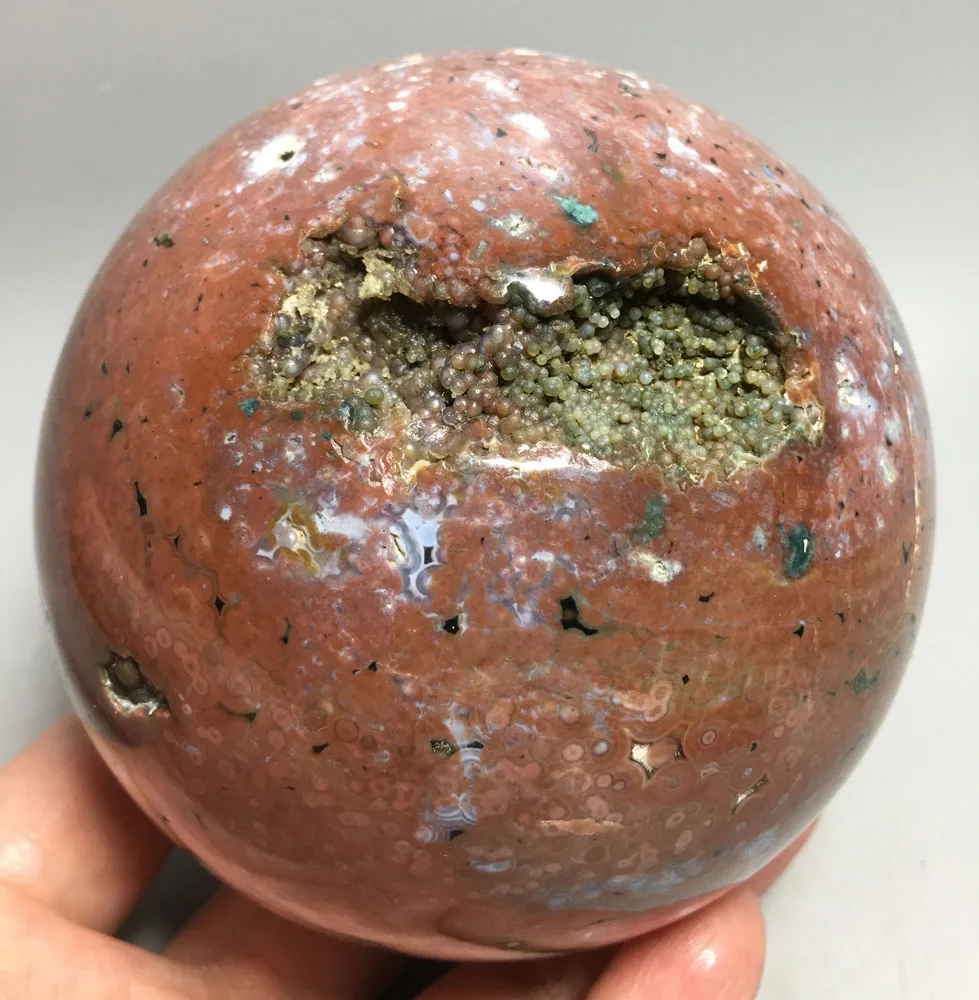 

1411g Hot sale Natural quartz crystal polishing production of beautiful reiki ocean jasper ball