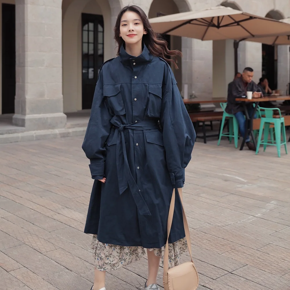 

Photo Shoot 2019 Spring New Style Korean-style WOMEN'S Wear-Style Retro CHIC-Style Single-Breasted Waist Hugging Workwear Trench