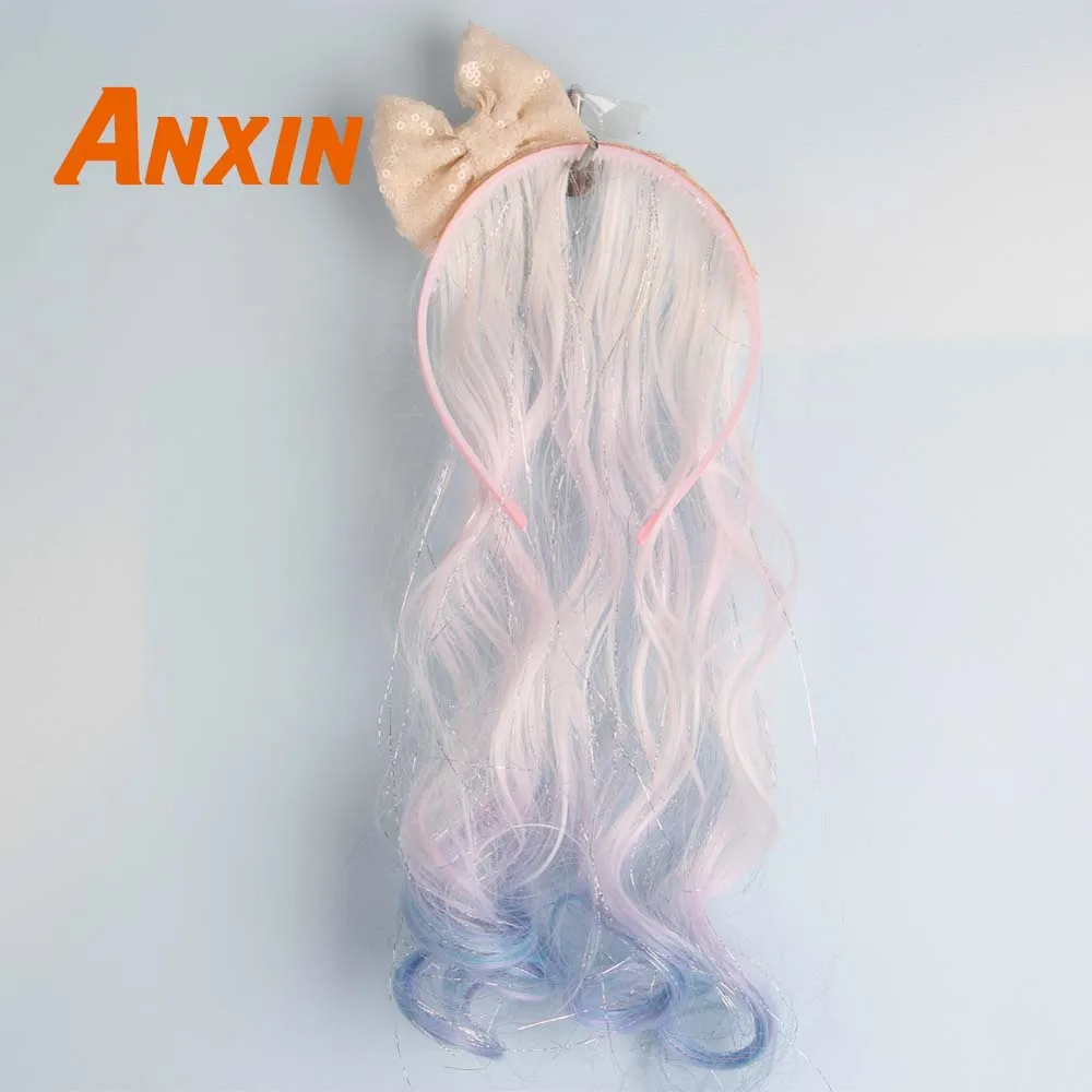 

Anxin Sweet Bowknot Body Wavy Ombre Colorful Hairband Wigs Accessories Candy Color For Girls Cosplay Party Anime Synthetic Wig