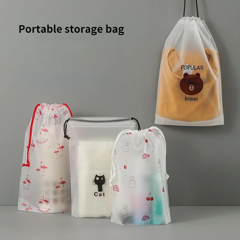 3pcs Travel Storage bag Transparent drawstring bags EVA+PE Organizers clothes and shoes for camping Cosmetic Organization | Дом и сад