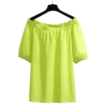 

New Womens Tops and Blouses Summer New 2020 Casual Red Green Slash Neck Short Sleeve Plus Size Tops for Women 4xl 5xl 6xl
