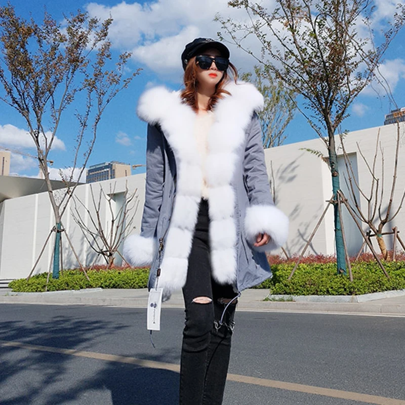 winter new real fox fur collar to overcome the long paragraph fur coat jacket female winter