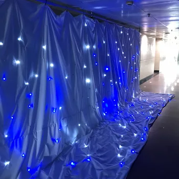 

White star curtain blue LED lights starlit fabric for stage backdrop wedding event party decor