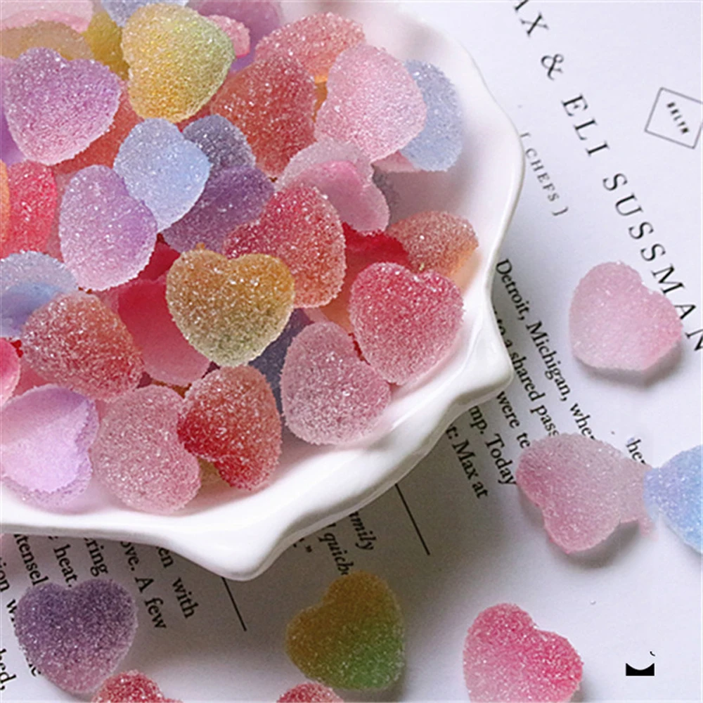 

50Pcs/Bag Cute Gummy Heart Shape Nail Art Decoration 8/10mm Resin Sugar Charms 6 Colors Candy Kawaii Jelly Manicure Accessories