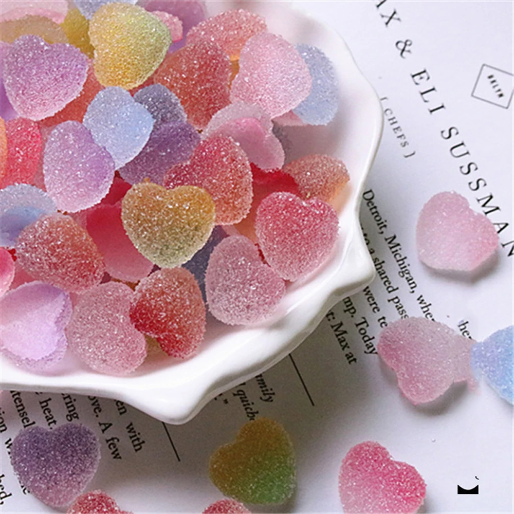 50pcs Bag Cute Gummy Heart Shape Nail Art Decoration 8 10mm Resin Sugar Charms 6 Colors Candy Kawaii Jelly Manicure Accessories Rhinestones Decorations Aliexpress
