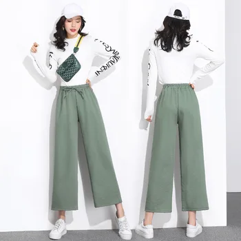 

Nonis 2019 New Autumn All Match Korea Loose Wide Leg Women Pants High Waist Ice Silk Ankle Length Female Trousers Street Wear