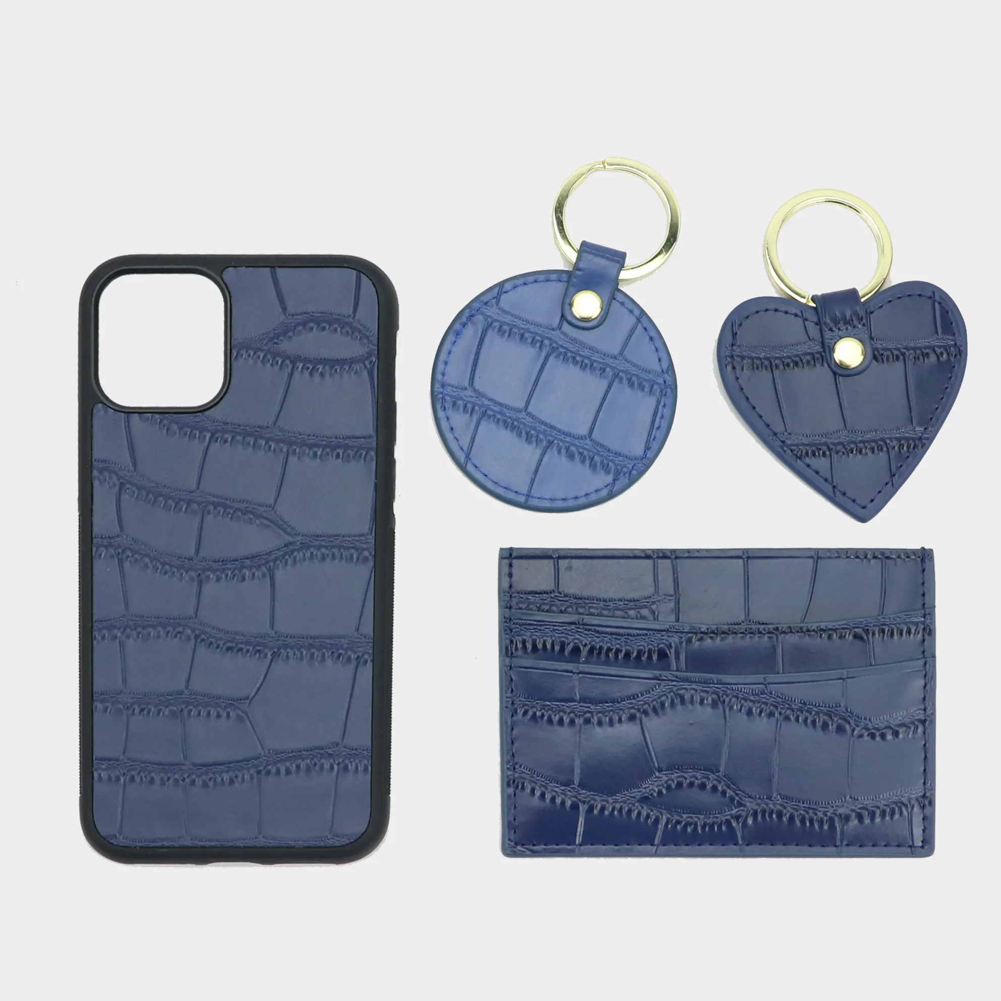 Navy One Set Индивидуальный Именной держатель для карт кошелек стиль брелок тисненая крокодиловая кожа подарочный набор для SAMSUNG IPHONE 11,11 PRO MAX чехол - Цвет: Navy One Set
