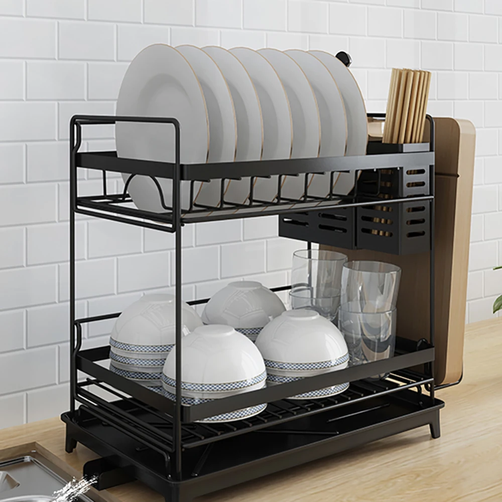 

Dish Rack Stainless Steel 2 Layers Kitchen Shelf Plate Cup Bowl Holder Plate Spoon Storage Frame Steel Drain Bowl Rack