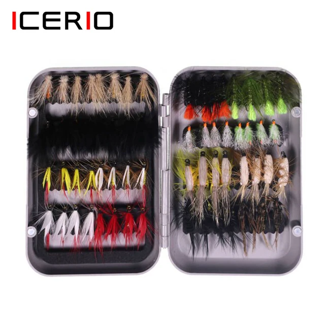 ICERIO 64pcs Flies kit-Caddis Nymph Fly Dry /Wet Fly Midge Fly For