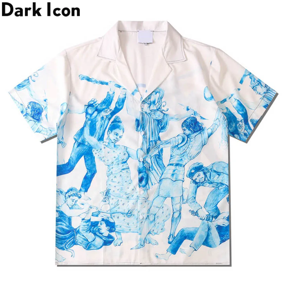 Dark Icon Printed Hawaiian Shirt Men Summer Vintage Polo Shirt Street Fashion Men's Shirts Short Sleeve
