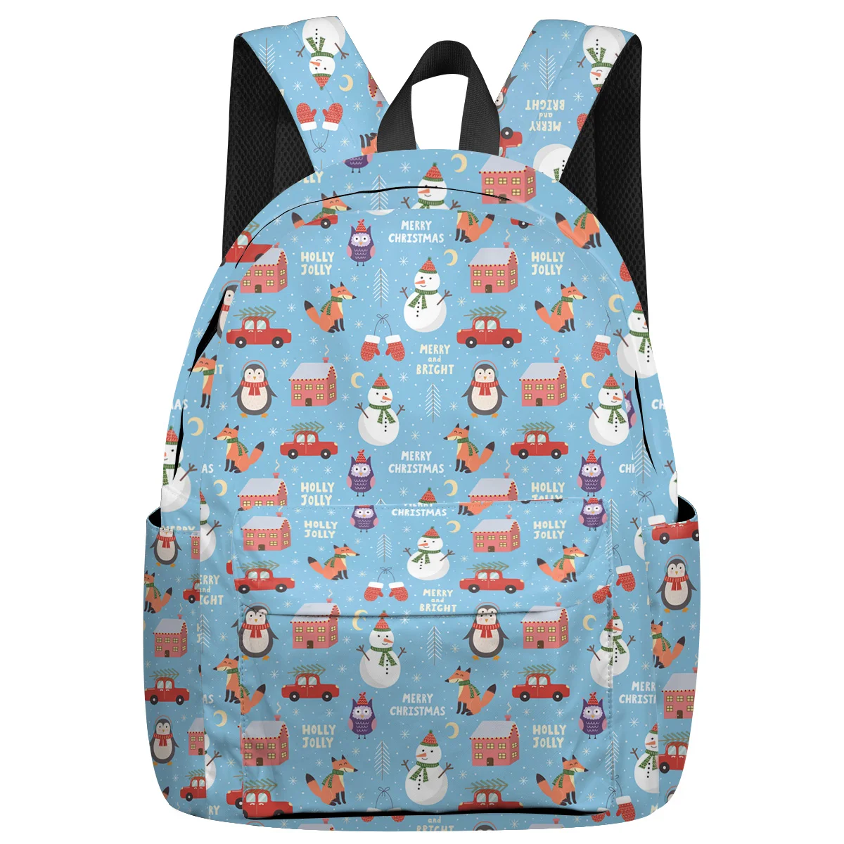 Christmas Snowman Car Blue Backpack For Teenage Travel Bags School Interior Key Chain Holder | Багаж и сумки