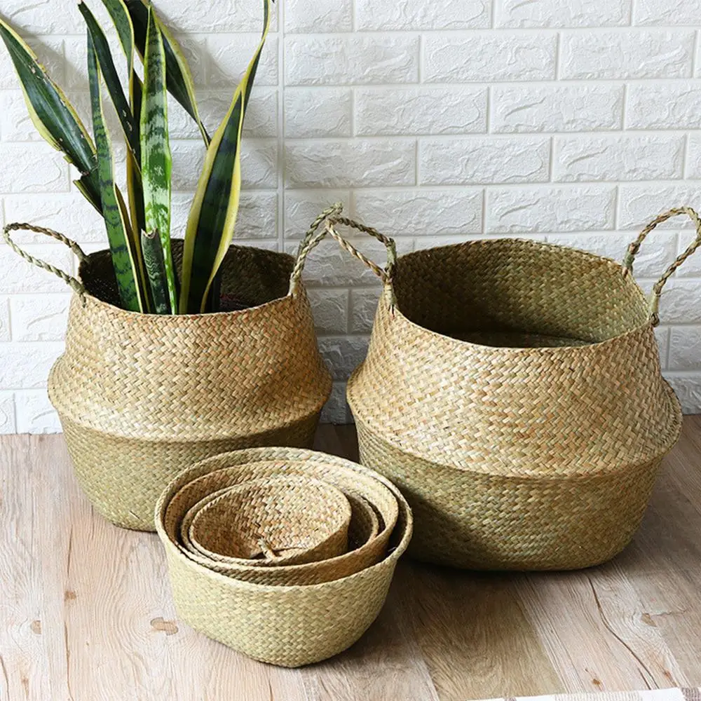 

Seagrass Wickerwork Basket Rattan Hanging Flower Pot Dirty Laundry Hamper Storage Basket Dropshipping Flower Basket Handmade