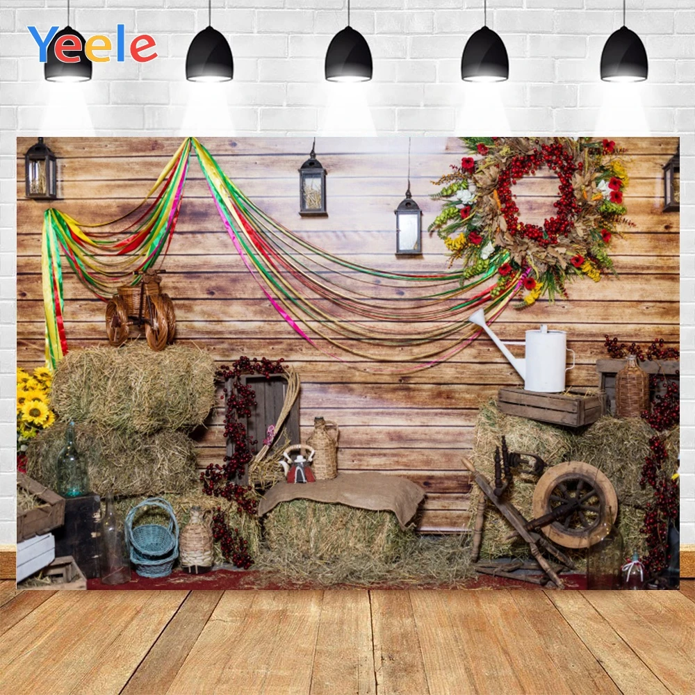 

Yeele Christmas Flower Photo Background Photophone Haystack Clourful Lines Light Photography Backdrops for Decor Customized Size
