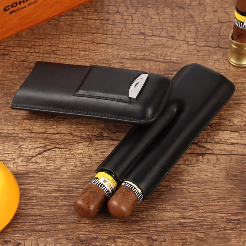 GALINER, кожаный чехол для сигар, 2 трубки, аксессуары для сигар, портативная коробка для сигар с ножницами для сигар