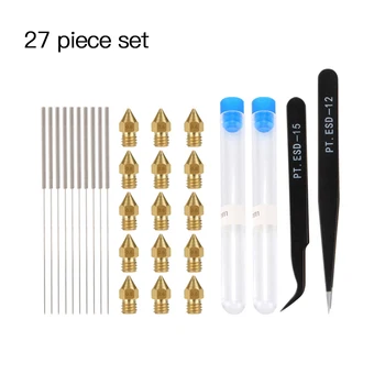 

27 Pcs/set 3D Printer MK8 Brass Nozzle Heads Kit Extruder Heads Cleaning Needle Tweezers Kit