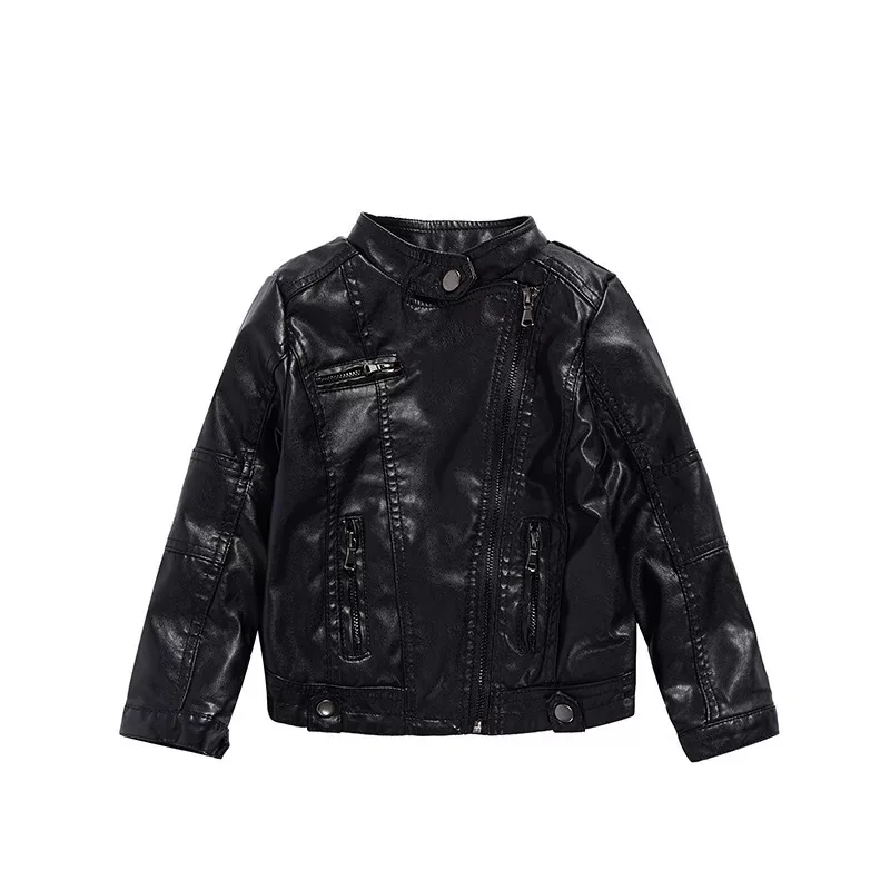 

2019 New Fashion Spring And Autumn And The Wind PU Leather Leather Coat Baby Boys And Girls Short Children Jacket