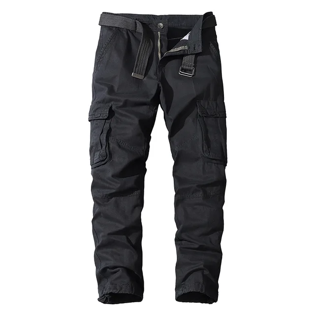 Cargo Pants Men Cotton Full Length Mens Casual Pants Outdoor Military Multi Pocket Cargo Trousers Men MID Solid Pants No Belt 3