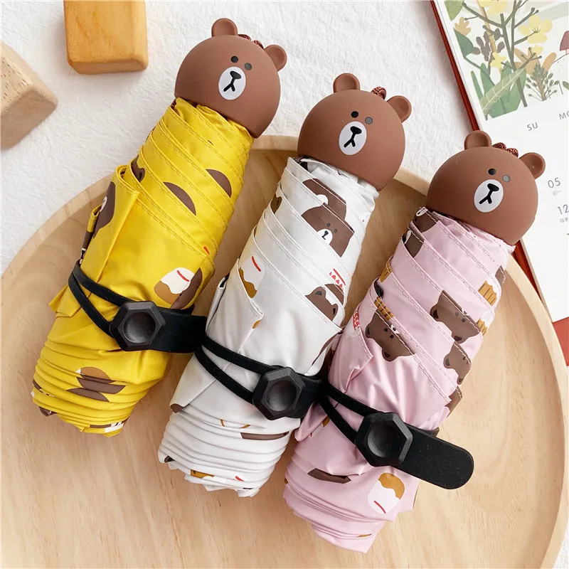 

New Brown Bear Five-folding Umbrella Ultra Light Mini Folding Umbrella Rain Set Sun Shading UV Sun Protective Women Umbrella