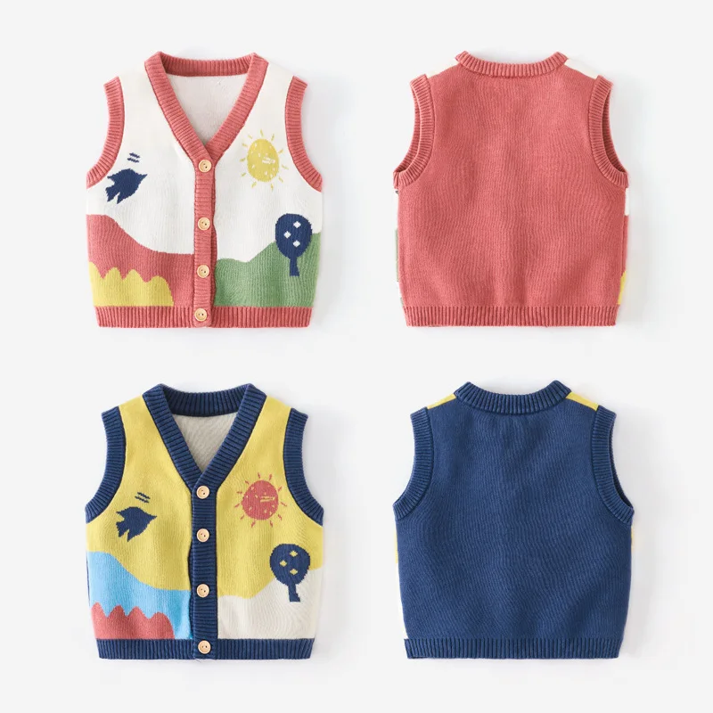 

2020 Autumn Winter Children's Knitted Sweater Boys Baby Japanese-Style Thick Wool Vest 0-3 Years Old Girl Cardigan Kids Coats