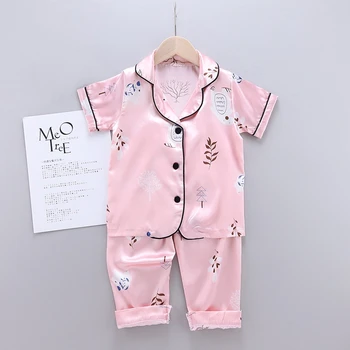 

Baby Girls Boys Sleepwear Kids Pajamas Summer Standing Bear Printing Short Sleeve Pajamas Tops+Sleep Pants Children Pyjamas