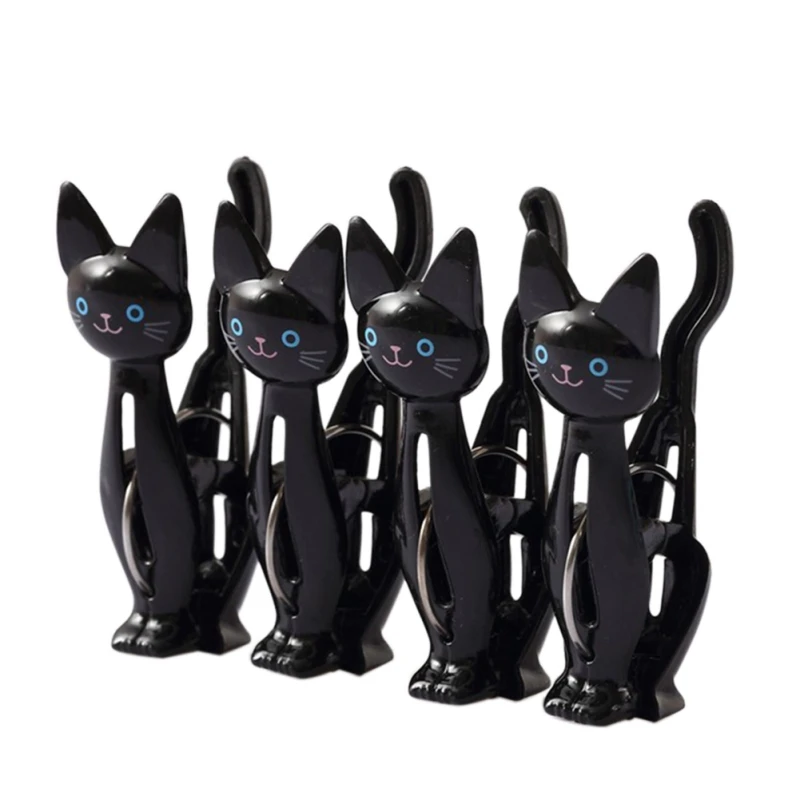 BLACK Милый Котик-образный уплотнительный зажим для закусок влагостойкие пластиковые прищепки домашний выделенный портативный zh - Цвет: BLACK