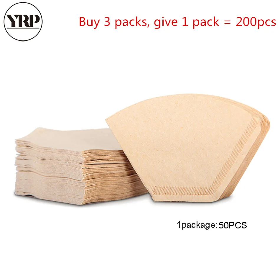 

YRP 50Pcs/Bag Wooden Original Hand Drip Paper Coffee V60 Fan-shaped Filter espresso Coffee filters Packs Tea Bag Strainer Filter