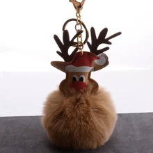 Pu олень Pom-ключ "Помпон" Кольцо стиль мультфильм анимация рога пушистый шар кулон модный автомобиль женская сумка пакет кулон