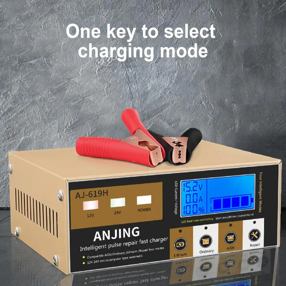 Professional Car Battery Charger Large Screen 3-Function Battery Maintainer 12V 24V Motorcycle Storage Charger for Car