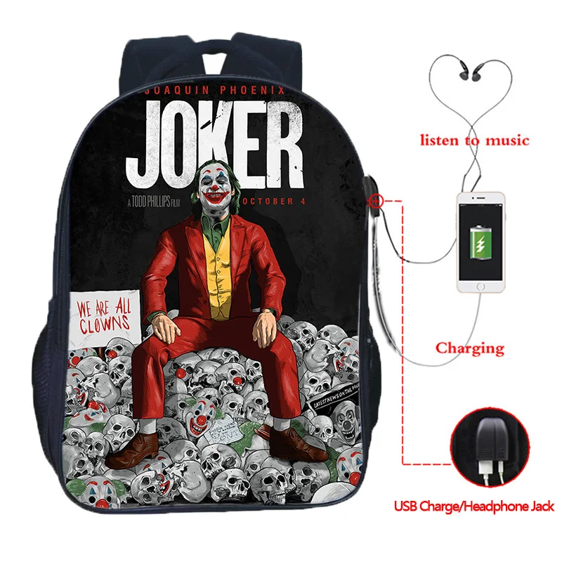 16 Inch High Quality Joker USB Charge School Bags Students School Rucksack Boys Girls USB Charging Joker Travel Backpack Gifts - Color: 20