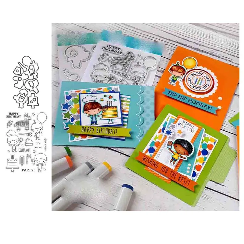 

JC Happy Birthday Party Rubber Stamps and Metal Cutting Dies Scrapbooking Craft Stencil Card Make Album Sheet Model New Design