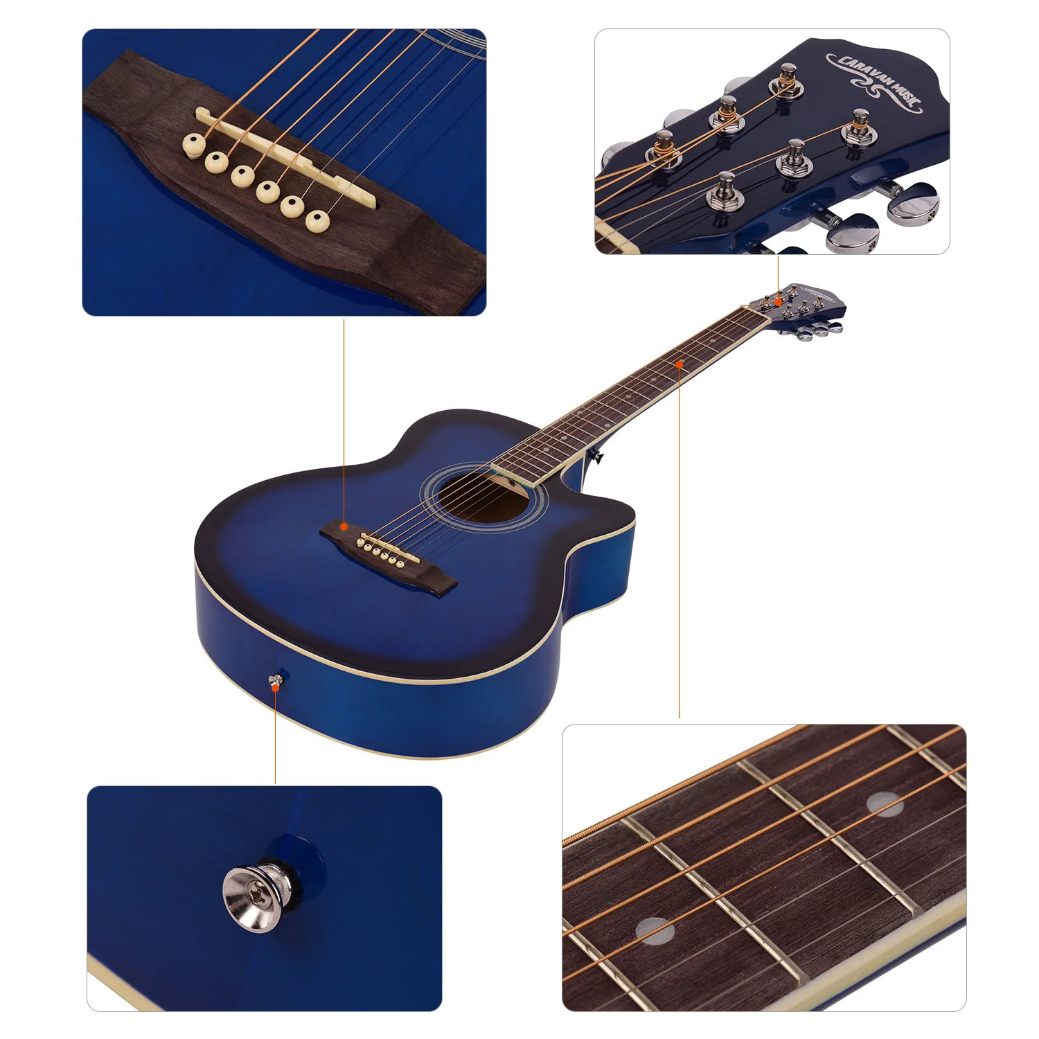 40 дюймов Cutaway акустическая народная гитара 6 струн Липа с ремешком Gig Bag Capo медиаторы