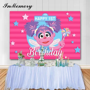 

InMemory Sesame Street Backgrounds for Photo Studio Pink Girl Birthday Party Background Newborn Photography Props Vinyl 7X5FT