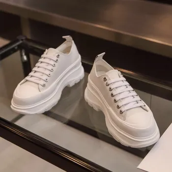 

Woman Canvas Shoes Single British Slim Casual Inner Heightened Women's Shoes Casual Comfortable Lace Up Platform Shoes