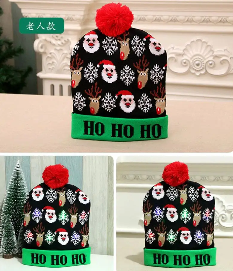 Light Christmas Hat Unisex Father Christmas Hat Santa Family Gift For Adult Kids baby lot - Цвет: 3