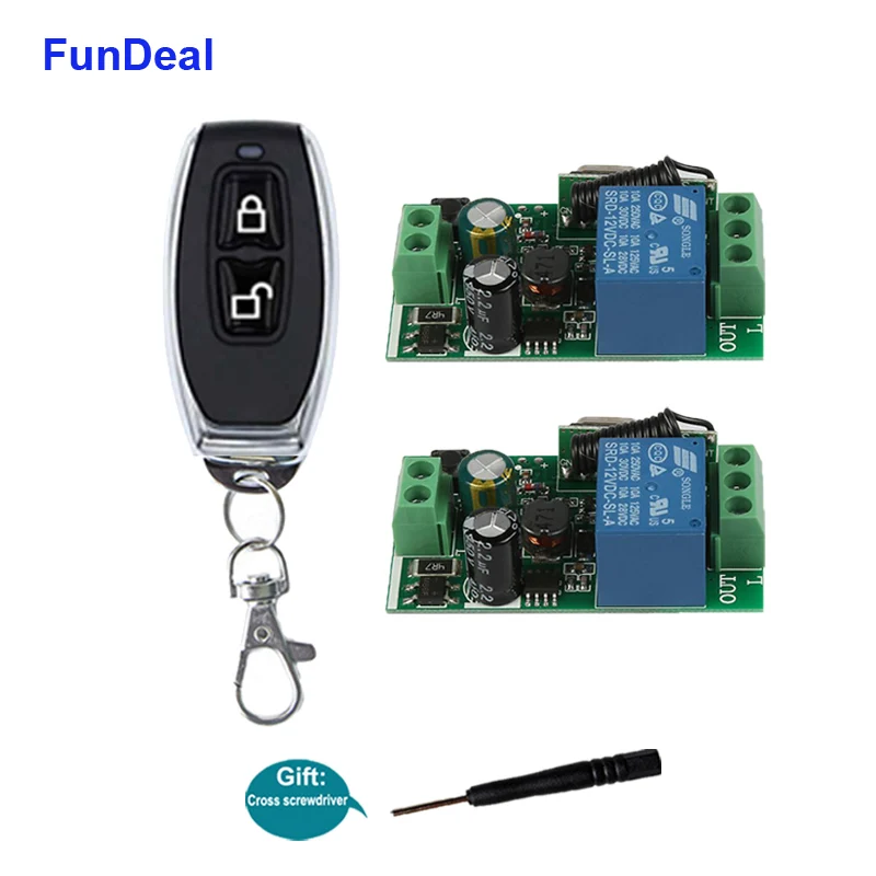 FunDeal 433Mhz Universal AC 110V 220V 1CH Wireless Remote Control Switch& 433 MHz RF Transmitter For Led Light Power On Off DIY - Цвет: 1 RC And 2 Receivers