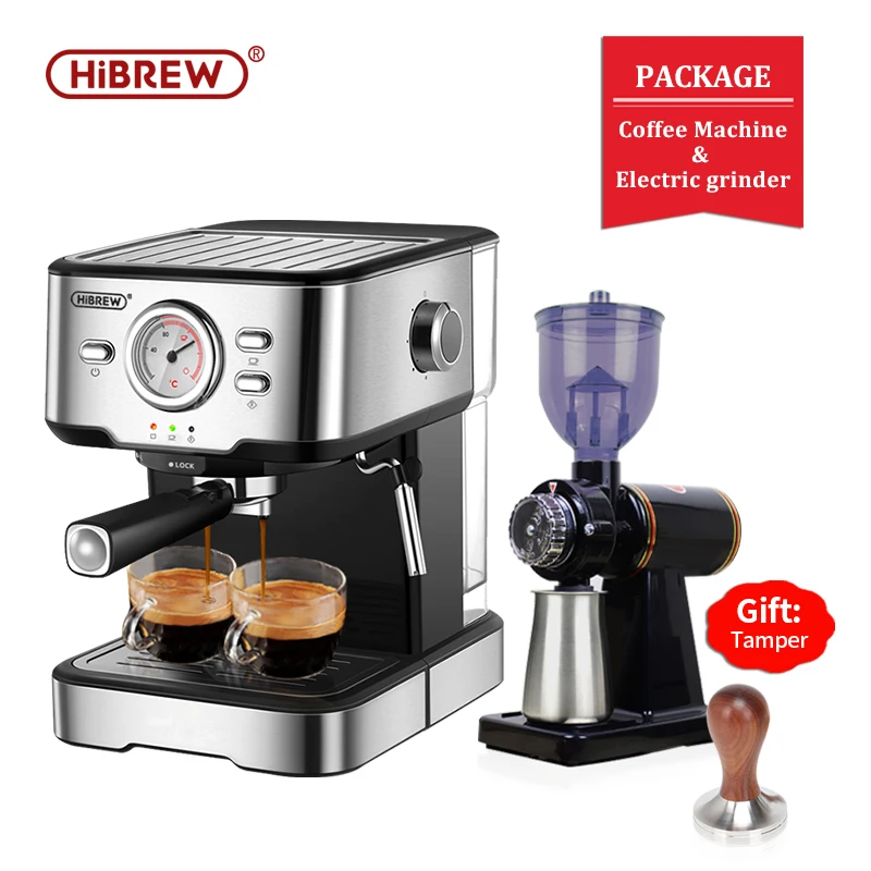 HiBREW 20 Bar Espresso Coffee Machine inox Semi Automatic Expresso Cappuccino Maker Steam Wand Hot Water Temperature Meter H5