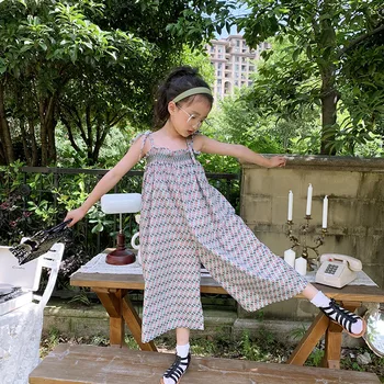 

Baby Girls Strap Jumpsuit 2020 Summer New Korean Style Pop Casual Wide Leg Pants Fashion Strapless Bra Capri-Pants