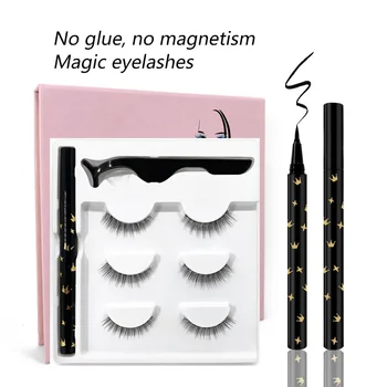 

NEW 3 pair eyelashes set No glue Easy to wear Natural 3D Eye Lashes Sticky Eyeliner Mascara Set Self-adhesive Eyelash Extension