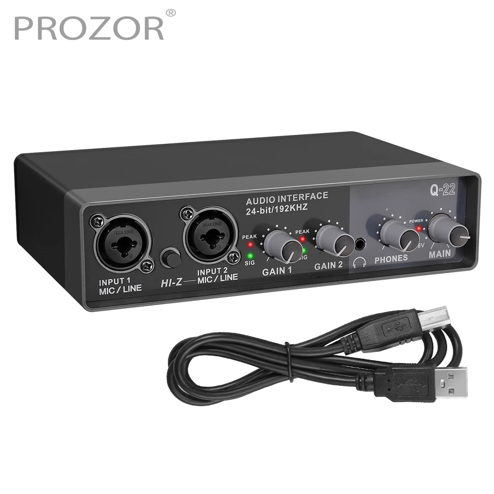 PROZOR interfaz de Audio USB 2x2, preamplificador de Micrófono de 192kHz, entrada LXR TRS para micrófono, guitarra, bajo, grabación ordenadores|Radiodifusión pública| - AliExpress