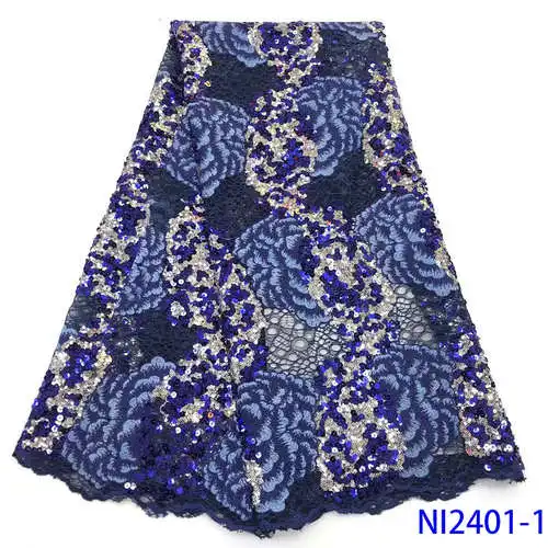 NIAI African Lace Fabric High Quality Lace Nigerian Sequins Lace Fabrics Embroidered French Lace Fabric For Women NI2401-4 - Color: picture 1