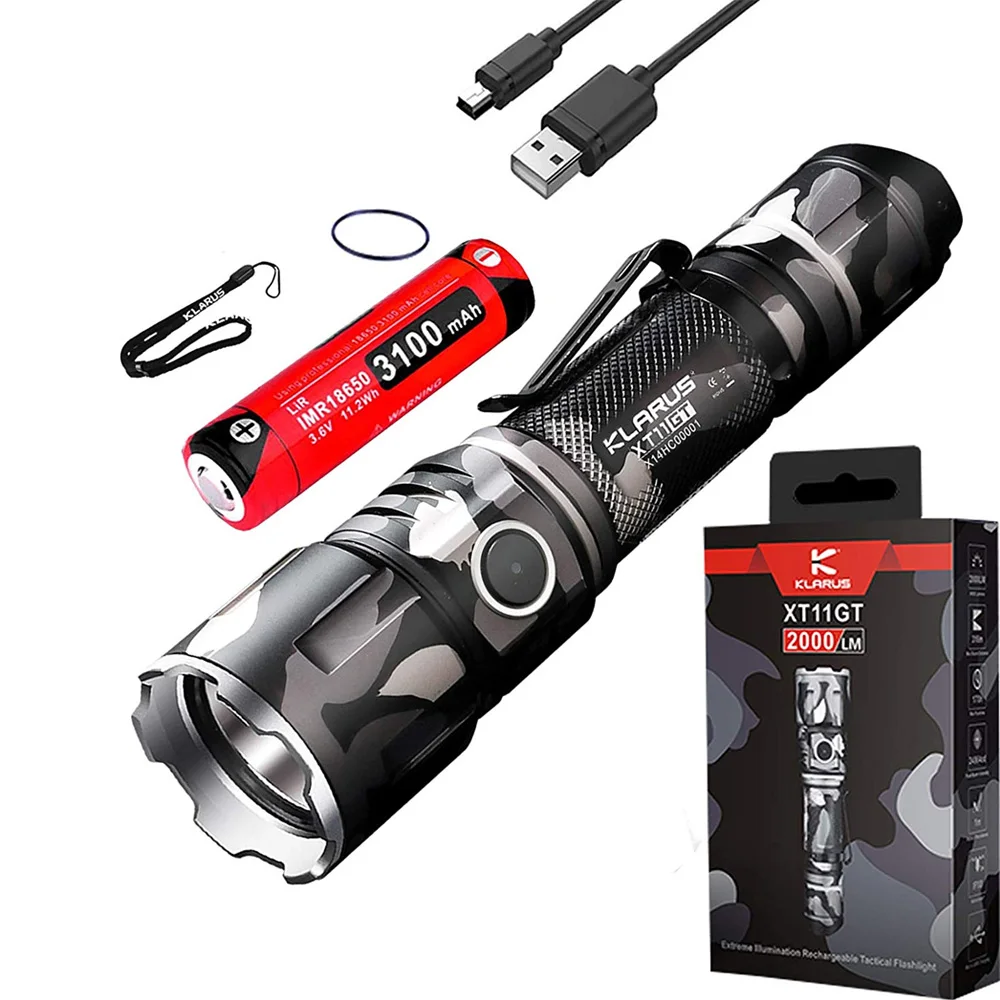 

Original Klarus XT11GT USB Rechargeable Flashlight CREE XPH35 2000 Lumens LED Flashlight Tactical Flashlight with 18650 Battery