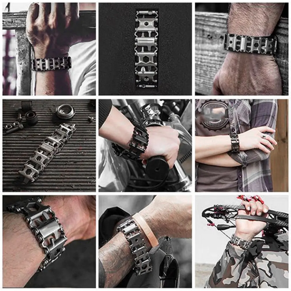 Tread Multifunction Stainless Steel Bracelet Outdoor Bolt Driver Tools Kit Travel Friendly Wearable Multitool Hot Sales