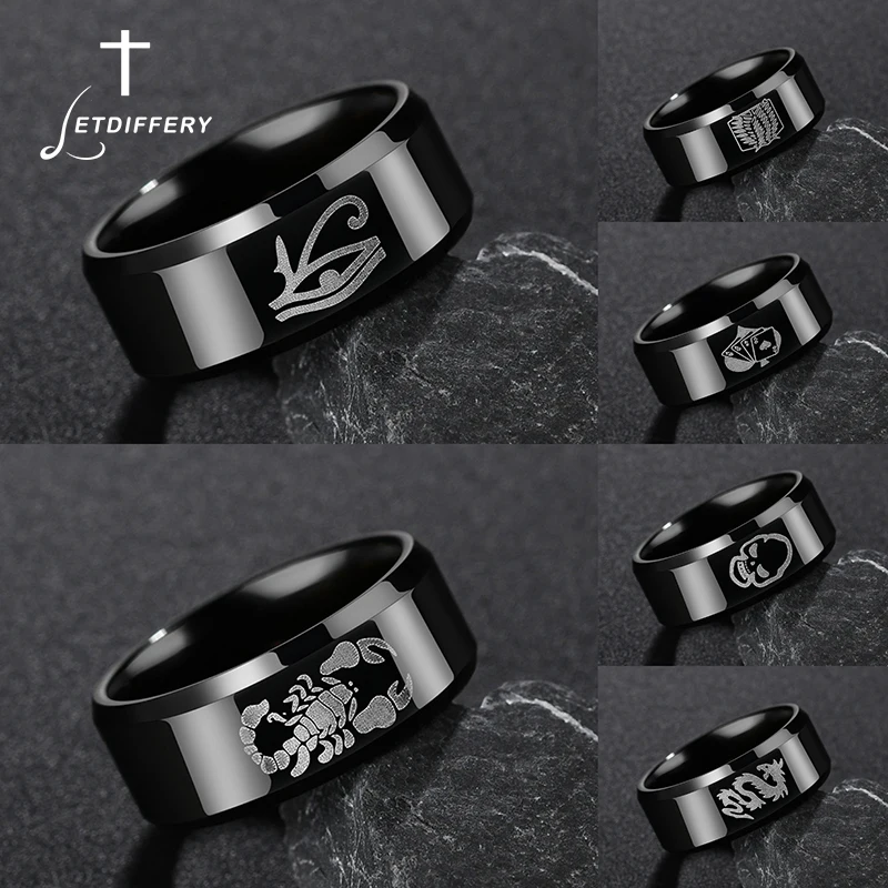 Letdiffery 10 Styles Punk Men Jewelry Smooth Stainless Steel Black Color Cool Rings for Party Dropshiping