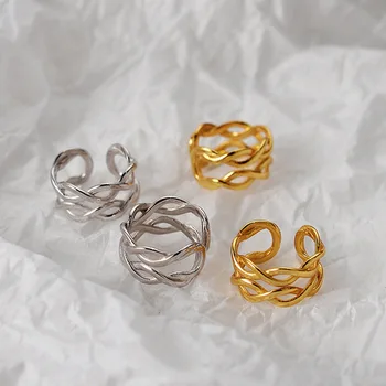 

ONLY 1PC (No pierced) Authentic 925 Sterling silver White/Gold Multi-Rows Hollow Twisted Rope Clip Earrings TLE1049