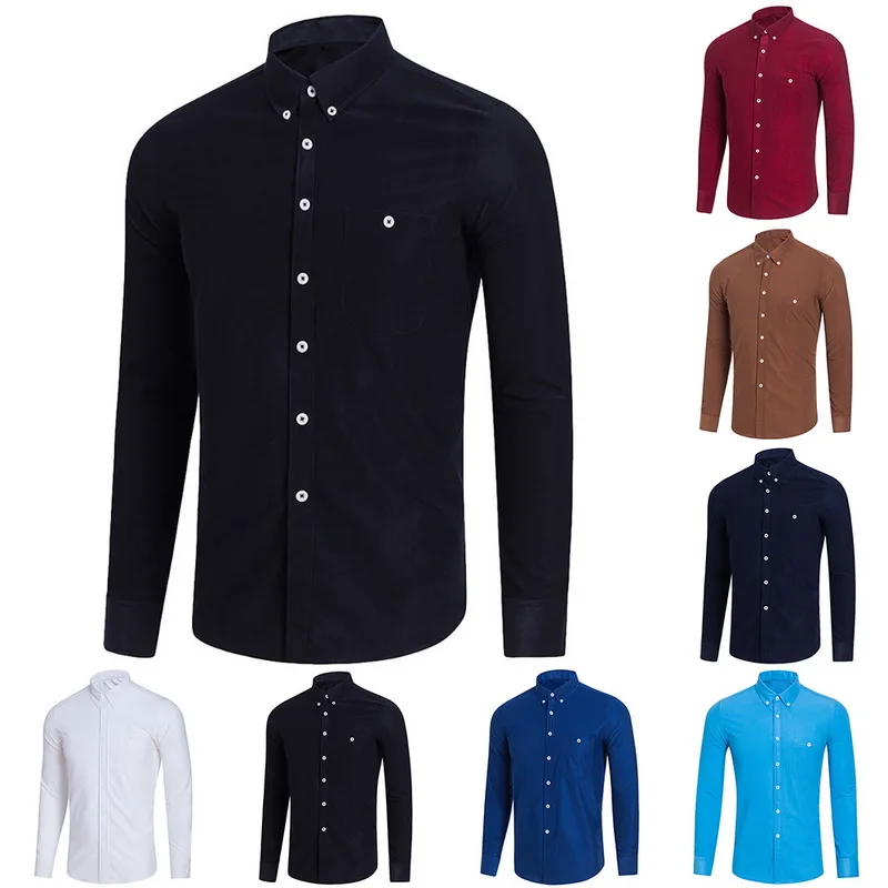 

MJARTORIA Autumn Winter Warm Quality 100% Cotton Corduroy Long Sleeved Button Collar Smart Casual Shirts For Men Comfortable