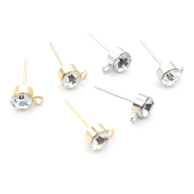 50pcs 4mm 5mm 6mm Rhinestone Pin Stud Earring Findings Basic Pins