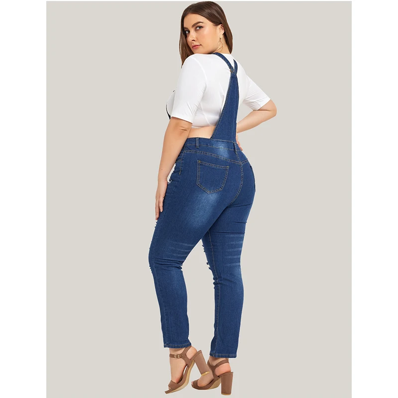 Женский джинсовый комбинезон больших размеров с синим ремешком, женские джинсовые комбинезоны 5XL, большие размеры, Женский нагрудник, брюки, джинсы, комбинезоны D40