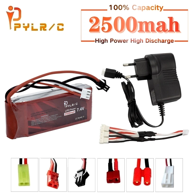 45C 7.4v 2500mAh Lipo battery + Charger RC Toy Cars Boats 2s 7.4V